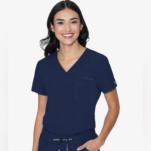 Med Couture V-Neck Chest Pocket Scrub Top Modern Classic Fit Navy Size 2XL